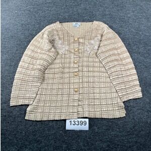Carolina Bay Cardigan Women XL Tan Excellent Vintage Crinkle Embroidered Top